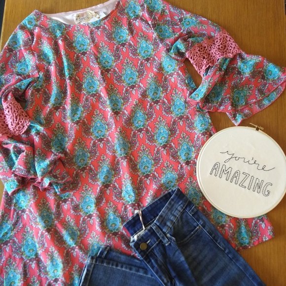 Lady Noiz | Coral Lattice Print Tunic | M | New - Picture 4 of 13